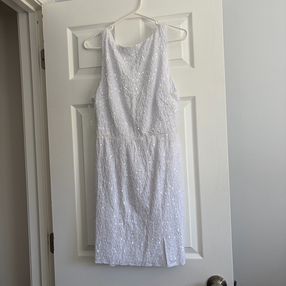 Selfie Leslie White Sequin Sleeveless Mini Dress